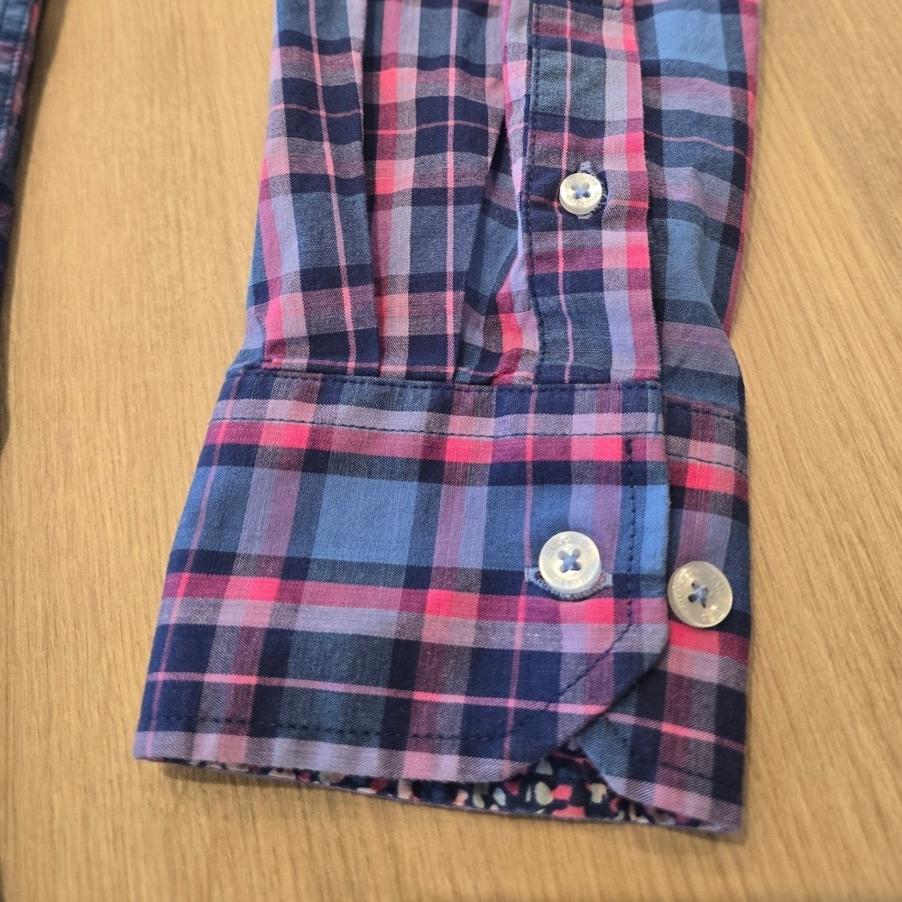 Tailorbyrd Mens Large Blue Pink Plaid Button Down Shirt Floral Trim Cotton Blend - Picture 4 of 9